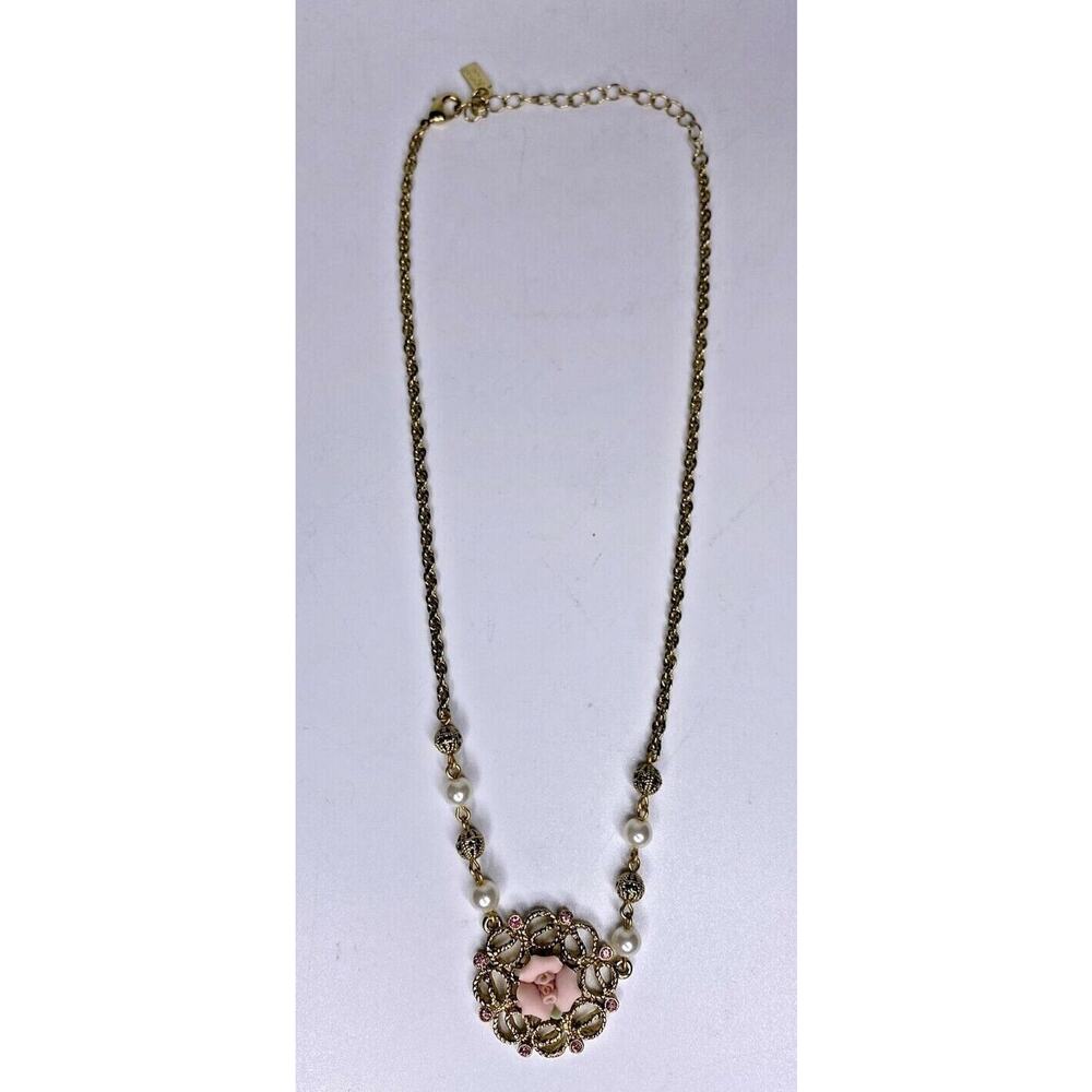 Vintage 1928 Jewlery Signed Rose Neckalce With‎ Beading Unique & Detailed A1-10